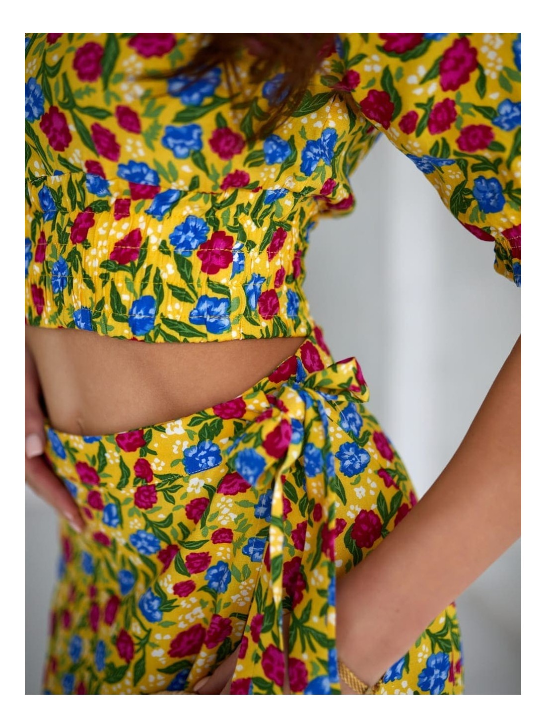 Summer set with flowers, yellow maxi blouse and skirt 3364 - Online store - Boutique